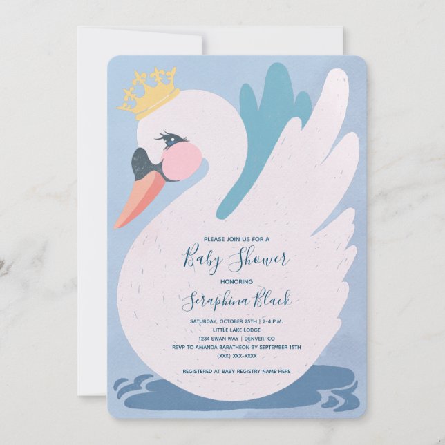 Invitación a Baby Shower del cisne azul (Anverso)
