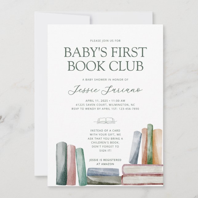 Invitación a Baby Shower del Club del Primer Libro (Anverso)