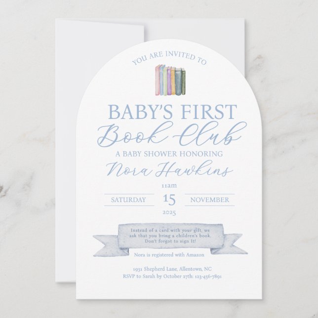 Invitación a Baby Shower del Club del Primer Libro (Anverso)