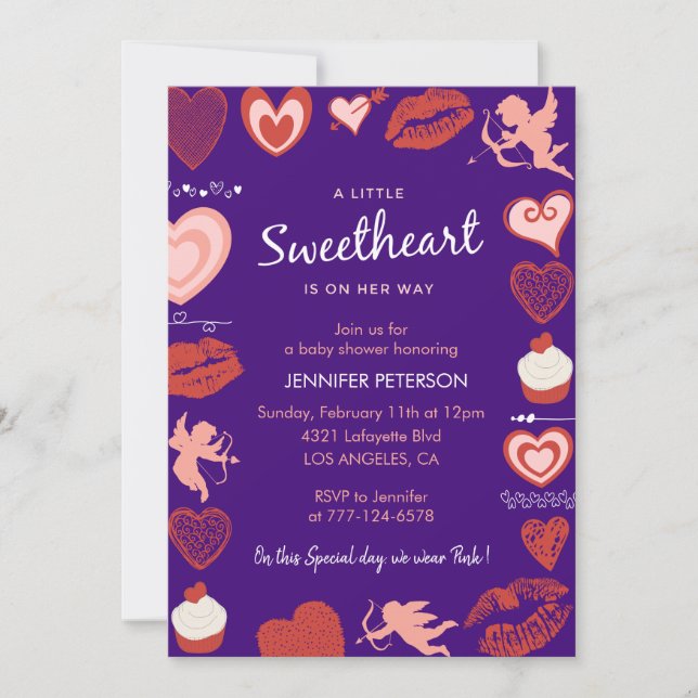 Invitación a baby shower del día de San Valentín e (Anverso)