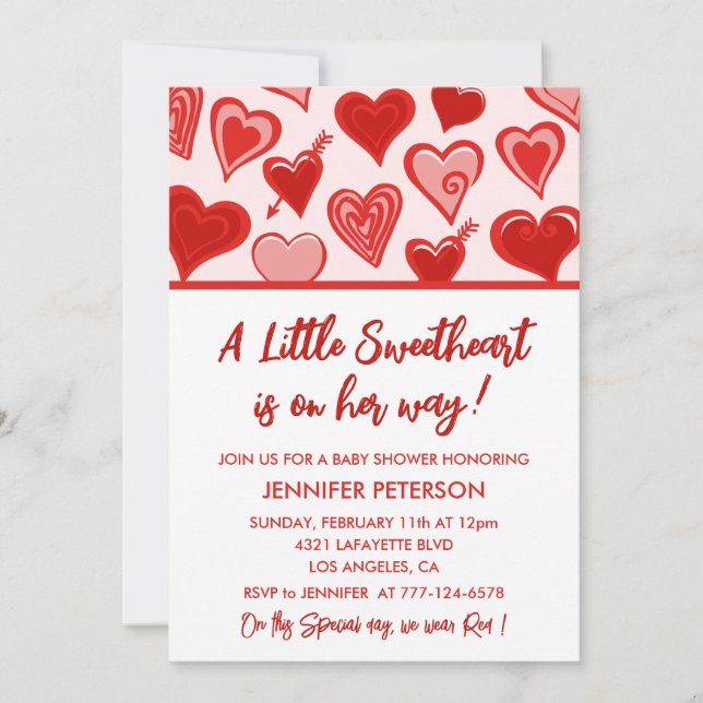 Invitación a baby shower del día de San Valentín r (Anverso)