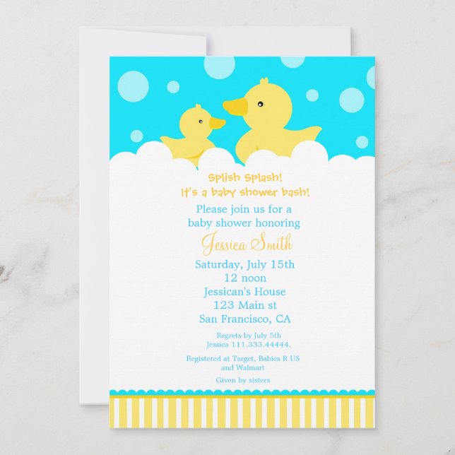 Invitación a Baby Shower del Duck Rubber (Anverso)