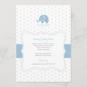 Invitación a Baby Shower del Elefante Azul Polkado
