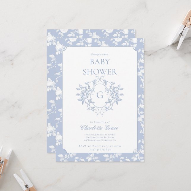 Invitación a Baby Shower del Escudo de Monograma A (Anverso/Reverso In Situ)