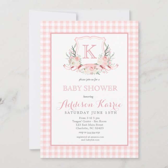 Invitación a Baby Shower del Escudo de monograma p (Anverso)