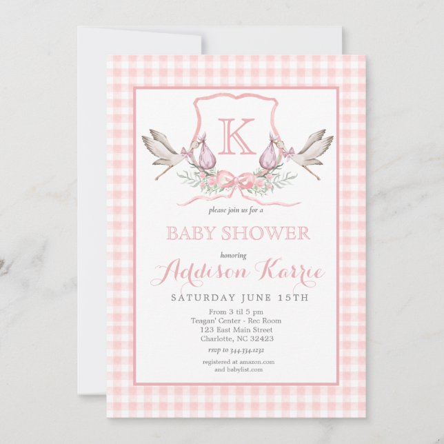 Invitación a Baby Shower del Escudo del monograma  (Anverso)