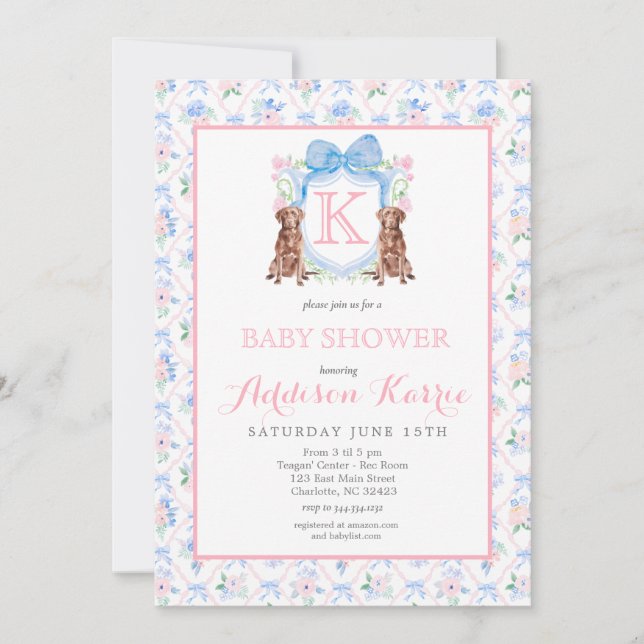 Invitación a Baby Shower del Escudo del monograma  (Anverso)