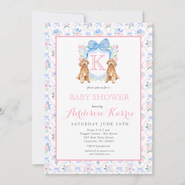 Invitación a Baby Shower del Escudo del monograma  (Anverso)