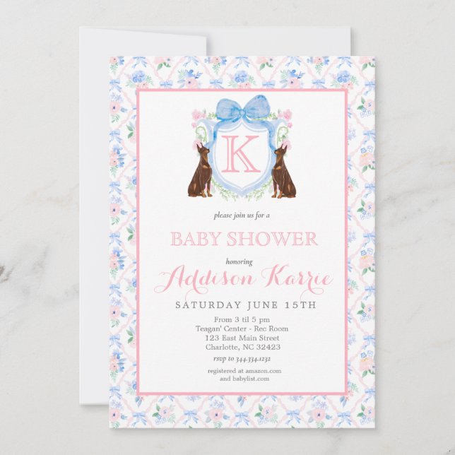 Invitación a Baby Shower del Escudo del monograma  (Anverso)