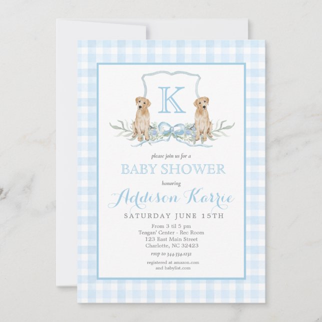 Invitación a Baby Shower del Escudo Preppy Dog Gin (Anverso)