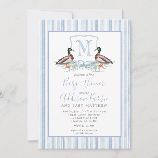Invitación a Baby Shower del Escudo Preppy Duck Gi (Anverso)