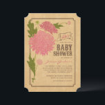 Invitación a Baby Shower del Fiesta de Jardín Flor<br><div class="desc">Hermoso diseño rústico de moda chica de ducha de bebé, inspirado en un paquete de semillas de flores de época, perfecto para una ducha de primavera o verano. El diseño de la invitación presenta un ilustracion floral vintage que bordea el texto en una combinación de fuentes coordinadas con un banner...</div>
