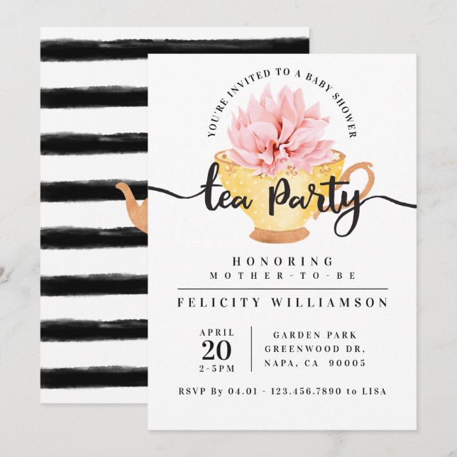 Invitación a Baby Shower del Fiesta de té de té de (Anverso / Reverso)