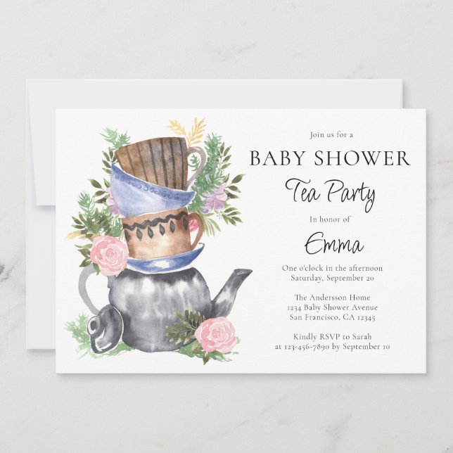 Invitación a Baby Shower del Fiesta de té floral a (Anverso)