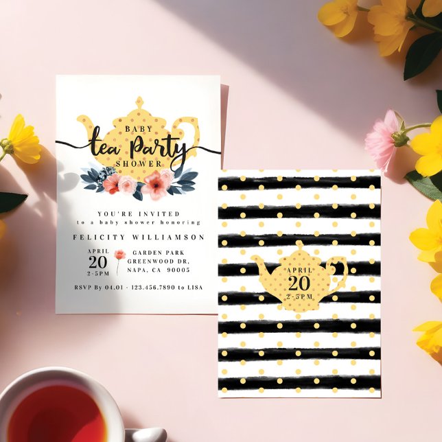 Invitación a Baby Shower del Fiesta de té floral a (Yellow Floral Tea Party Baby Shower Invitation)