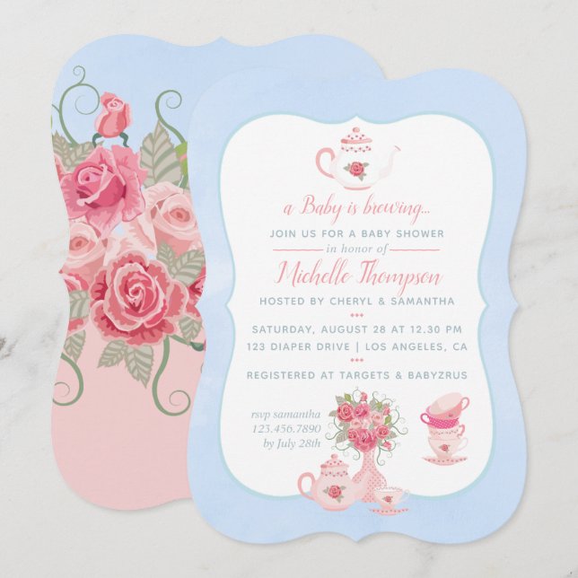 Invitación a Baby Shower del Fiesta de té floral r (Anverso / Reverso)