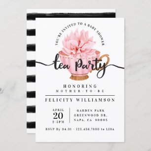 Invitación a Baby Shower del Fiesta de té rosado d