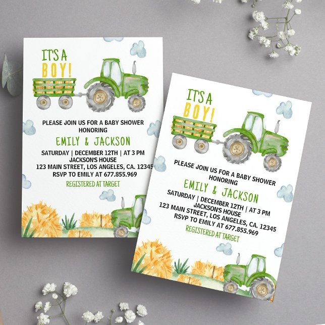 Invitación a Baby Shower del Fiesta Green Tractor (Subido por el creador)