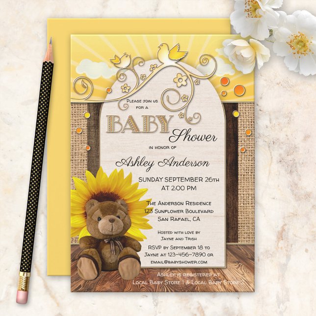 Invitación a Baby Shower del girasol rústico (Subido por el creador)