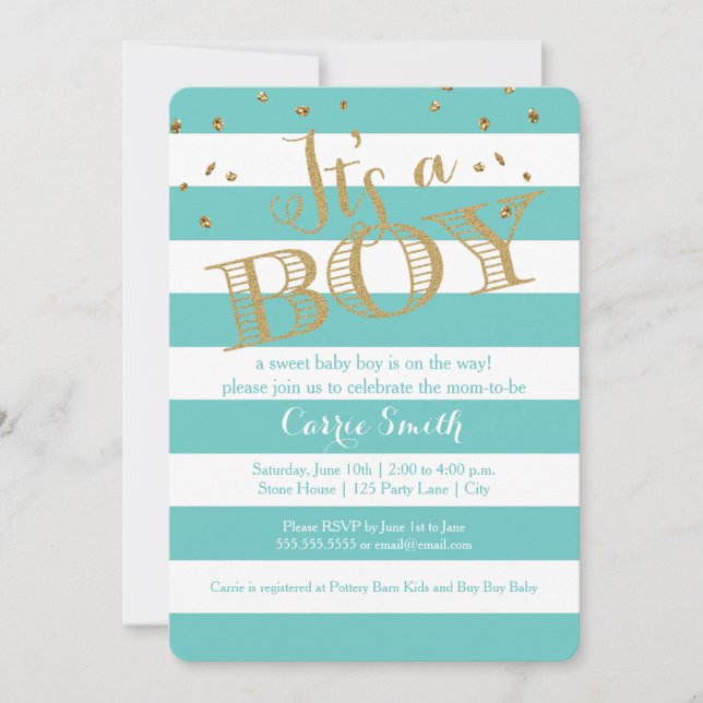 Invitación a Baby Shower del Glam Verde azulado Ru (Anverso)
