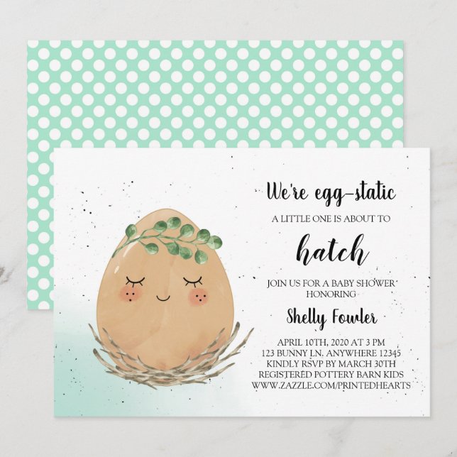 Invitación a Baby Shower del Huevo de Pascua Boho  (Anverso / Reverso)