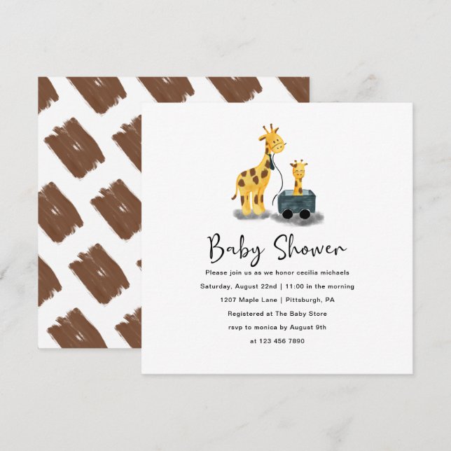 Invitación a Baby Shower del Ilustracion de jirafa (Anverso / Reverso)
