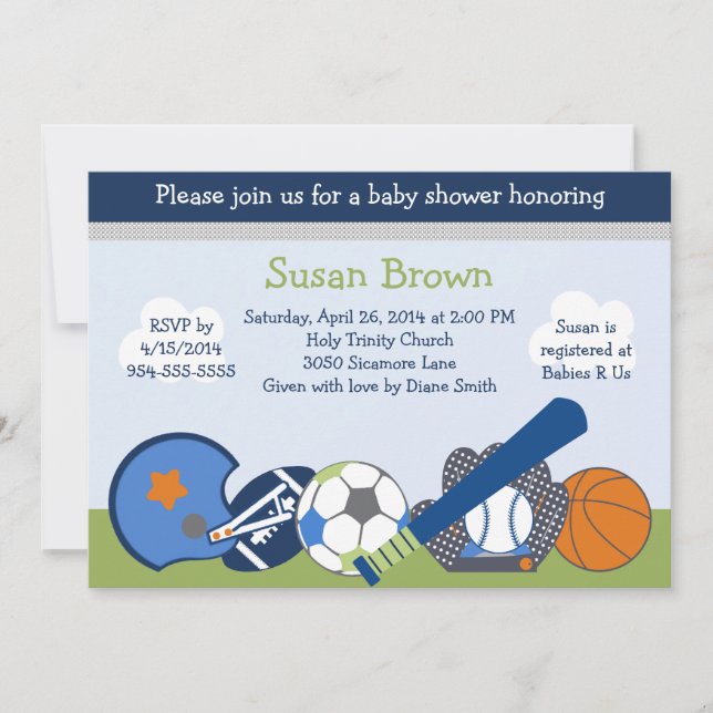 Invitación a Baby Shower del jugador deportivo (Anverso)