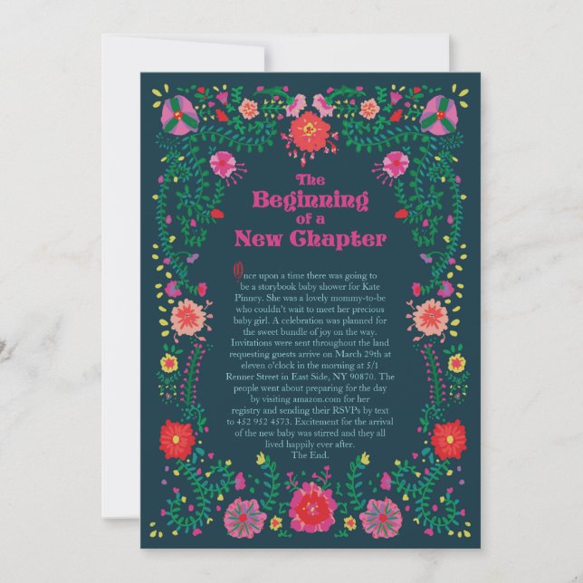 Invitación a Baby Shower del libro de historias de (Anverso)