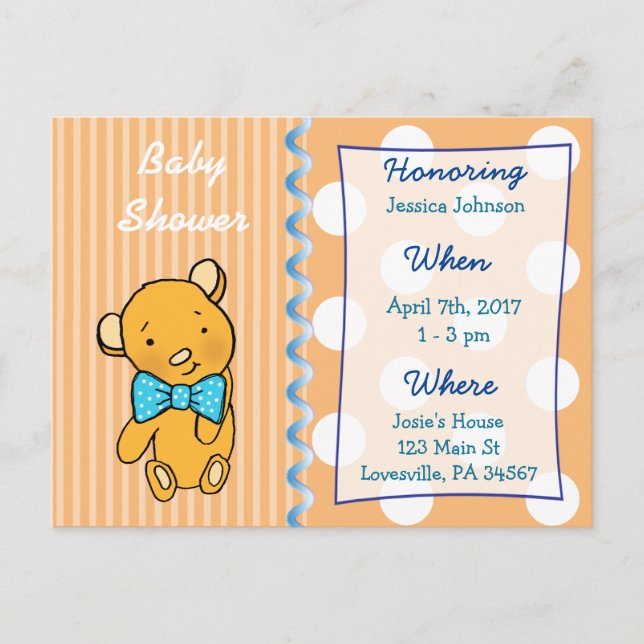 Invitación a Baby Shower del Naranja de Oso de Ted (Anverso)