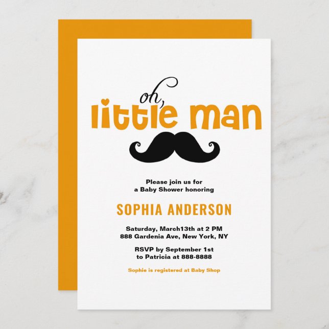 Invitación a Baby Shower del naranja Little Man Mu (Anverso / Reverso)