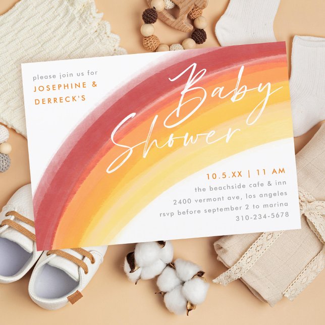 Invitación a Baby Shower del Naranja pintado Rainb (Subido por el creador)