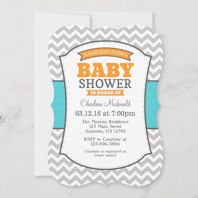 Invitación a Baby Shower del Naranja Verde azulado (Anverso)
