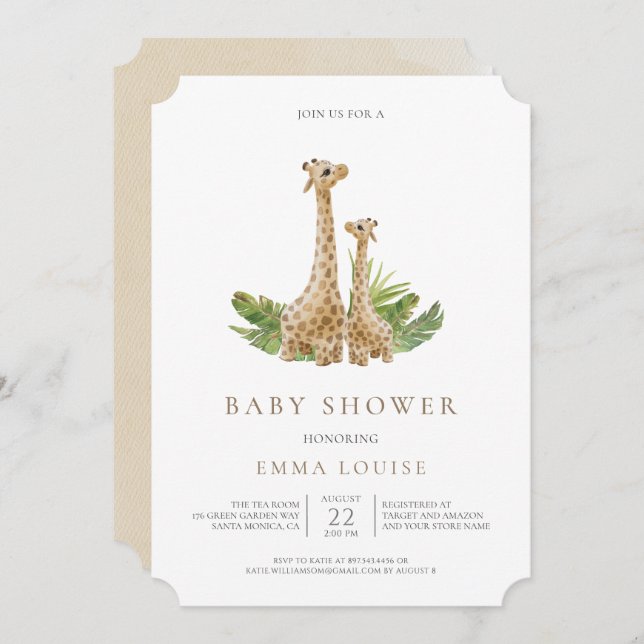 Invitación a Baby Shower del Neutral Boho Giraffe (Anverso / Reverso)