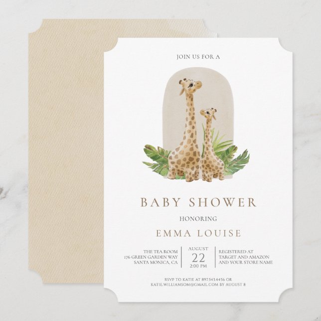 Invitación a Baby Shower del Neutral Boho Giraffe (Anverso / Reverso)