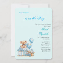 Invitación a baby shower del osito de peluche azul