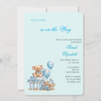 Invitación a baby shower del osito de peluche azul
