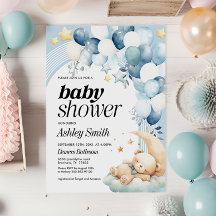 Invitación a Baby Shower del oso azul