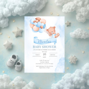 Invitación a Baby Shower del oso azul español