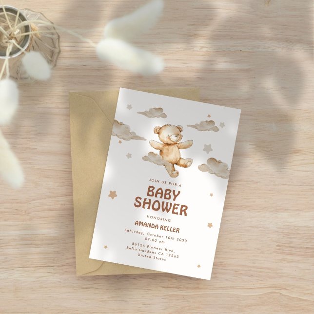 Invitación a Baby Shower del oso beige neutro (Subido por el creador)