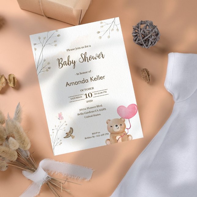 Invitación a Baby Shower del oso crema (Subido por el creador)