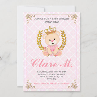 Invitación a Baby Shower del oso de la princesa