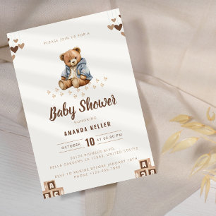 Invitación a Baby Shower del oso de peluche marrón