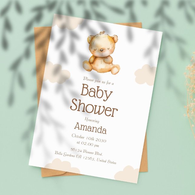 Invitación a Baby Shower del oso neutro (Subido por el creador)
