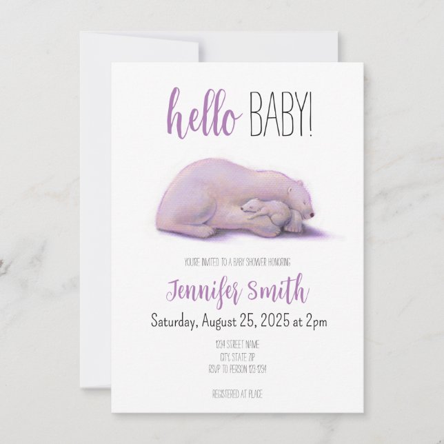 Invitación a Baby Shower del oso polar (Anverso)