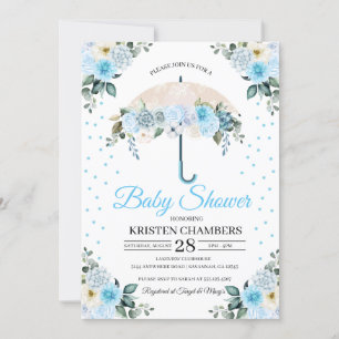 Invitación a Baby Shower del paraguas azul floral