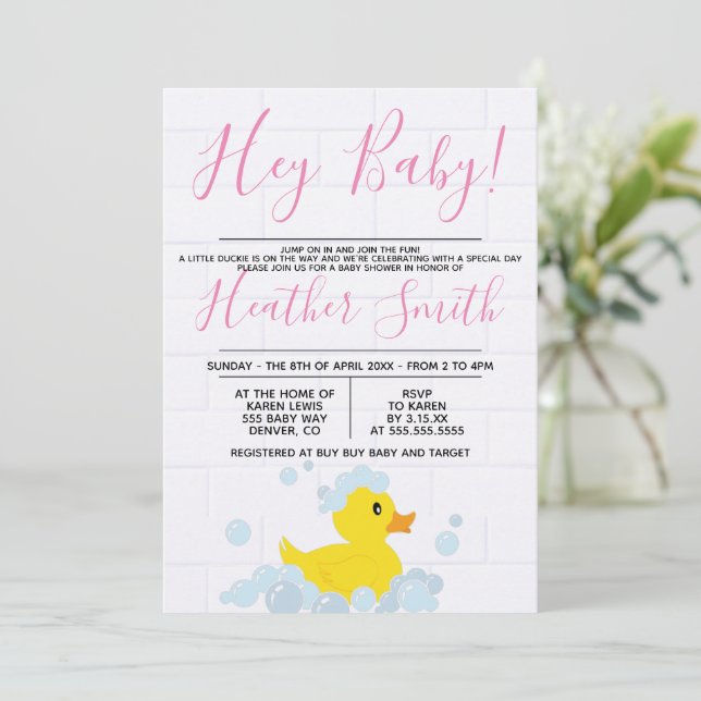 Invitación a Baby Shower del pato de goma (Anverso de pie)