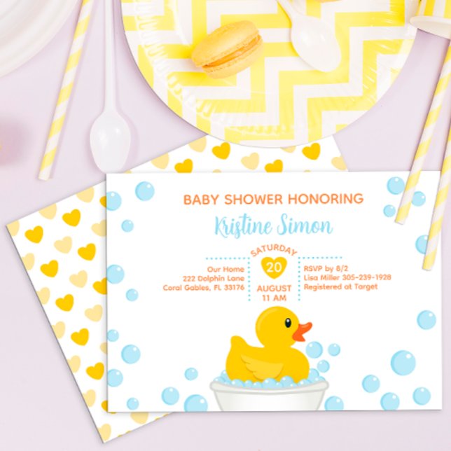 Invitación a Baby Shower del pato de goma - Baño d (rubber duck yellow rub a dub dub baby shower invitation)