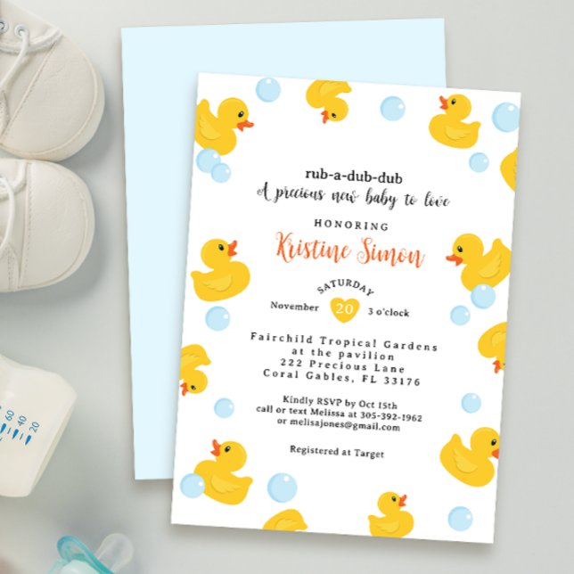 Invitación a Baby Shower del pato de goma | Pato a (yellow gender neutral cute baby shower invitation)