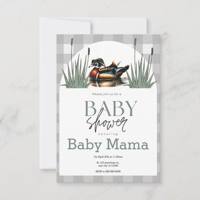 Invitación a Baby Shower del pato de madera (Anverso)