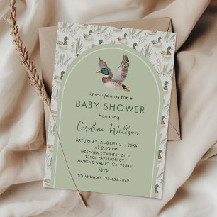 Invitación a Baby Shower del pato negro verde sabi